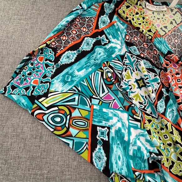 Attitudes By Renee Dress Belted Multicolor V-Neckline medium Dolman Sleeves - Picture 4 of 13